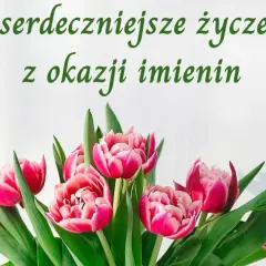 Najserdeczniejsze życzenia z okazji imienin Marka. Bukiet różowych tulipanów.