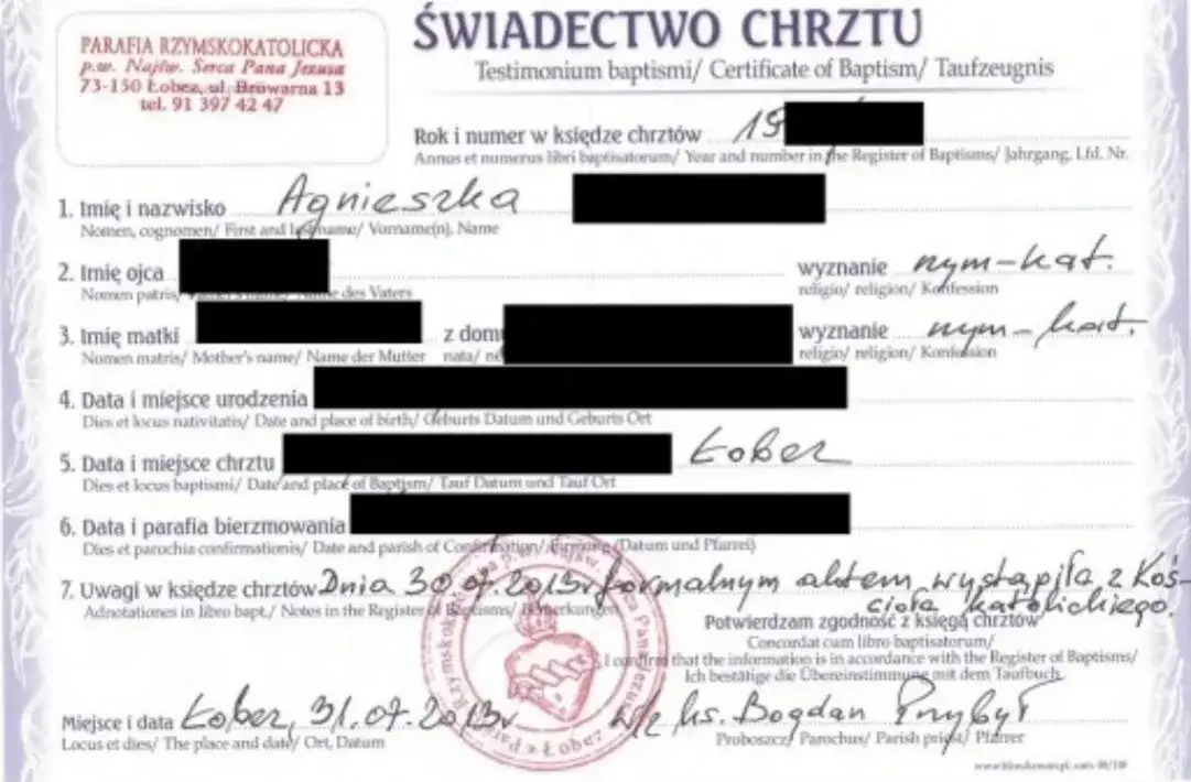 metryka chrztu dokumenty do komunii