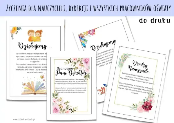 Wzruszające podziękowania dla nauczyciela cytaty, z ilustracjami kwiatów i dzieci. Idealne na zakończenie roku szkolnego.