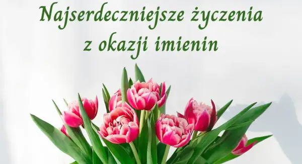 Najserdeczniejsze życzenia z okazji imienin Marka. Bukiet różowych tulipanów.